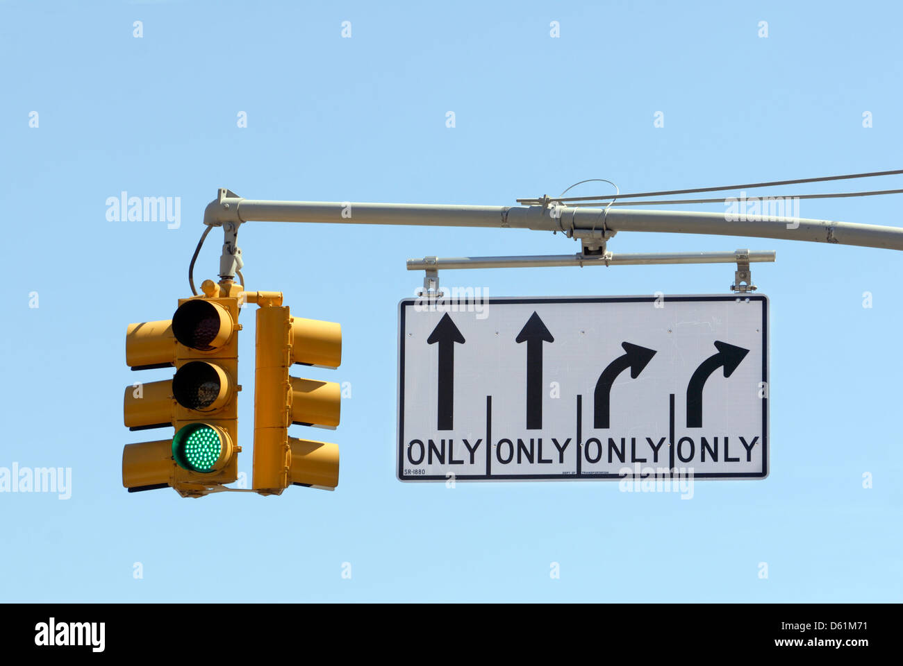 Green traffic light with street sign, Manhattan, New York City, New York, USA, North America Stock Photo
