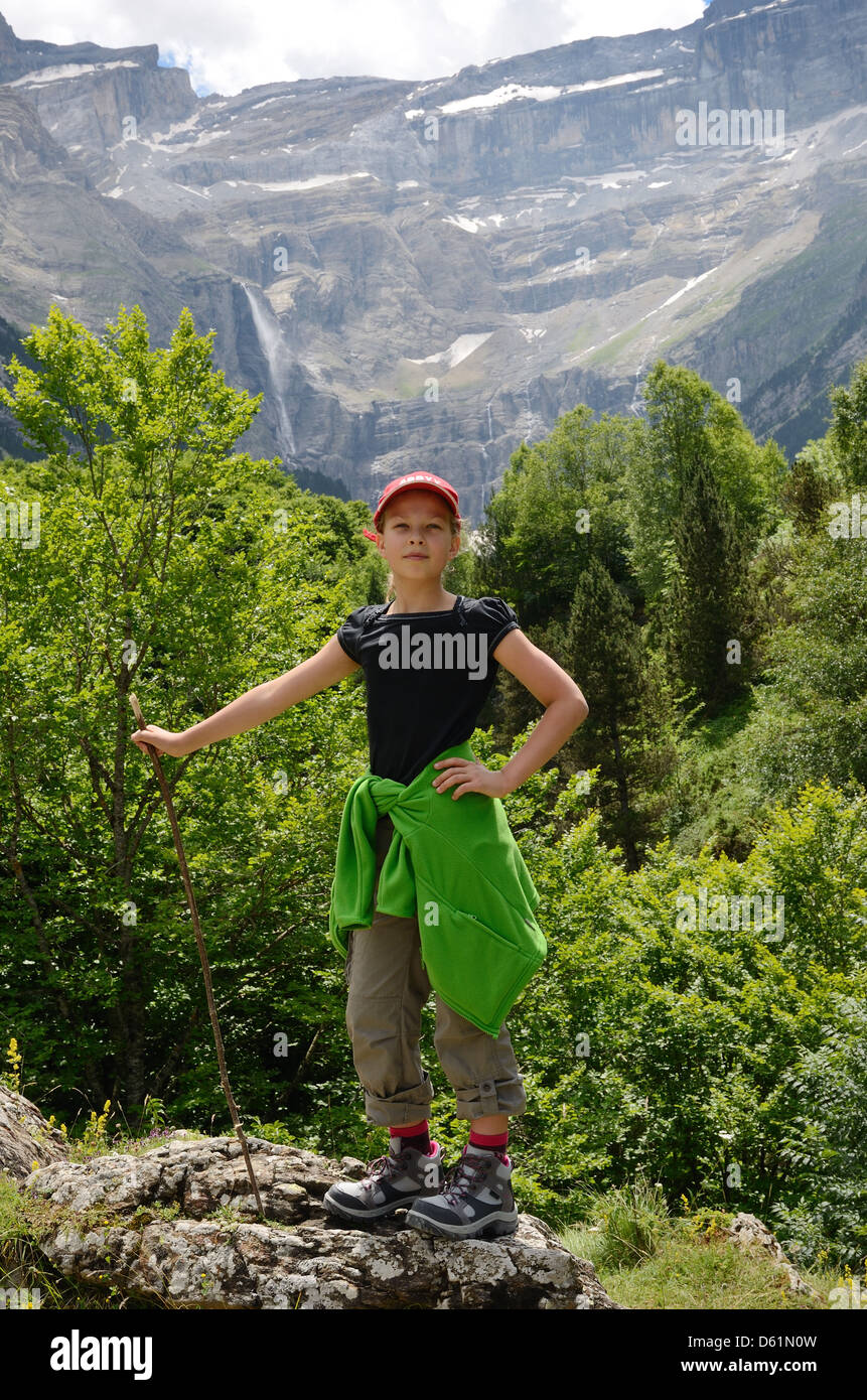 Youth hiker against the mountain (cirque of Gavarnie) Stock Photo