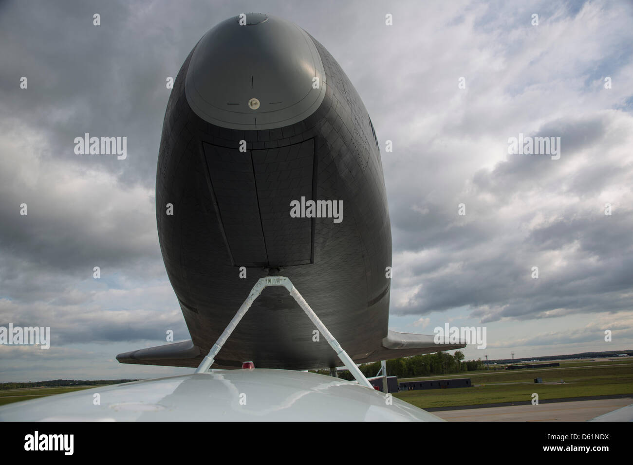 Space shuttle Enterprise, mounted atop a NASA 747 Shuttle Carrier