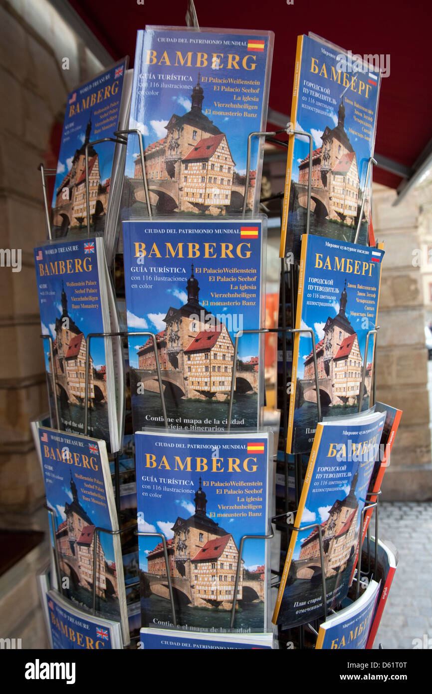 Tourist maps in many languages in Old Town Bamberg, Germany, an UNESCO World Heritage Site. Stock Photo