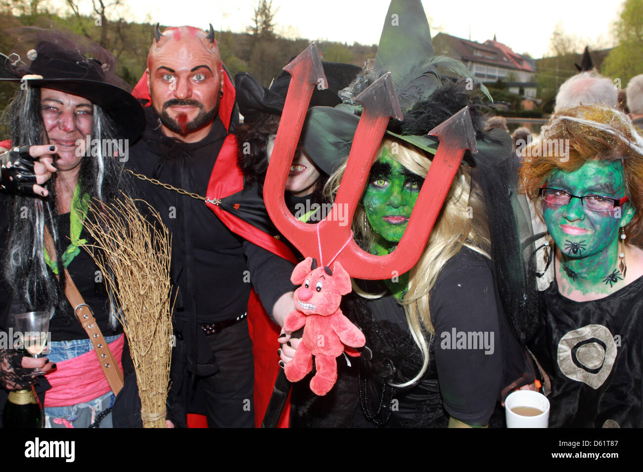 People in costume celebrate the 'Walpurgisnacht' witches night in Braunlage, Germany, 30 April 2012. According to German legend, this festival has been associated with a witches' carnival, and on this night it was believed that witches met with the devil for one final night of revelry before being consigned to the underworld.  Photo: MATTHIAS BEIN Stock Photo