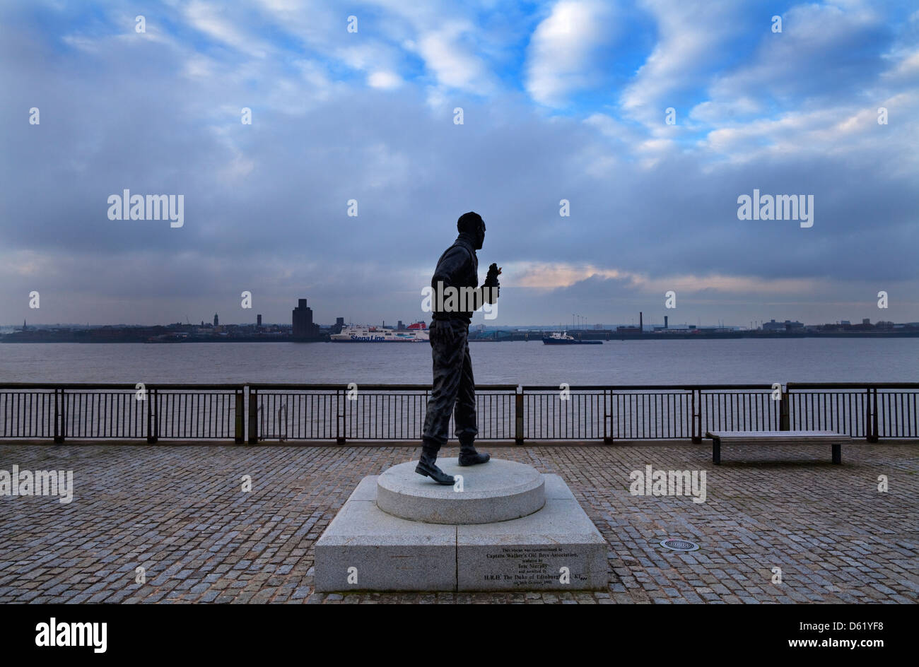 Statue Captain Frederick John Walker, anti-submarine warfare commander, Battle of the Atlantic. Pier Head, Liverpool, England Stock Photo