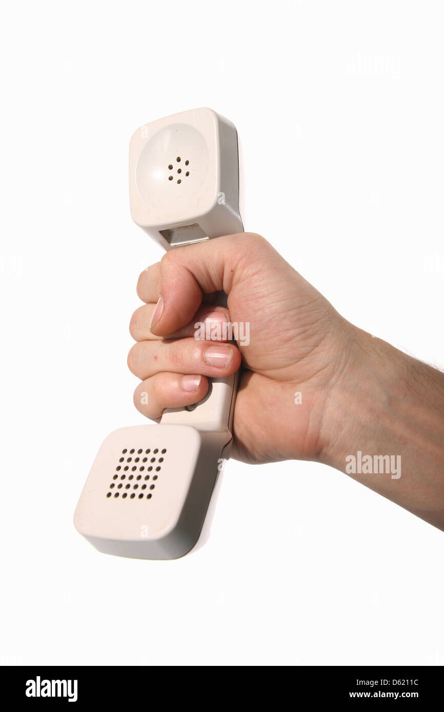 phone ring in human hand on white Stock Photo