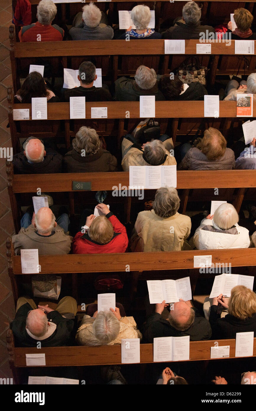 Congregation at worship in Leipzig, Germany's St. Thomas/Thomaskirche. Stock Photo