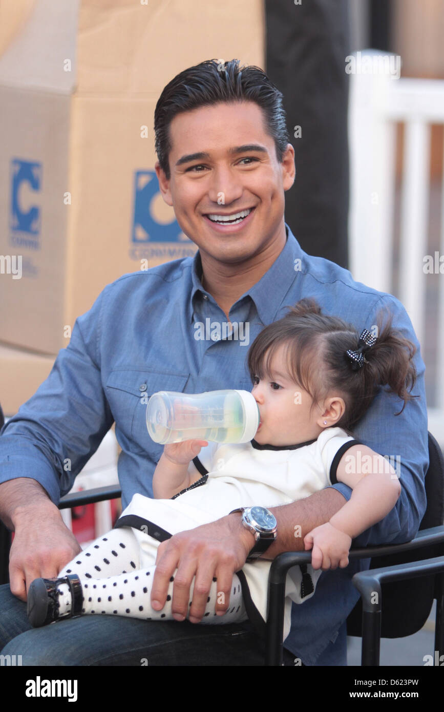 Mario Lopez, Gia Lopez on set of the Television Programme 'Extra' at