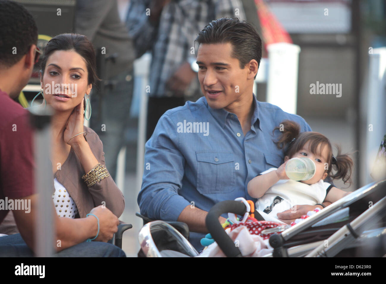 Courtney Mazza, Mario Lopez, Gia Lopez on set of the Television