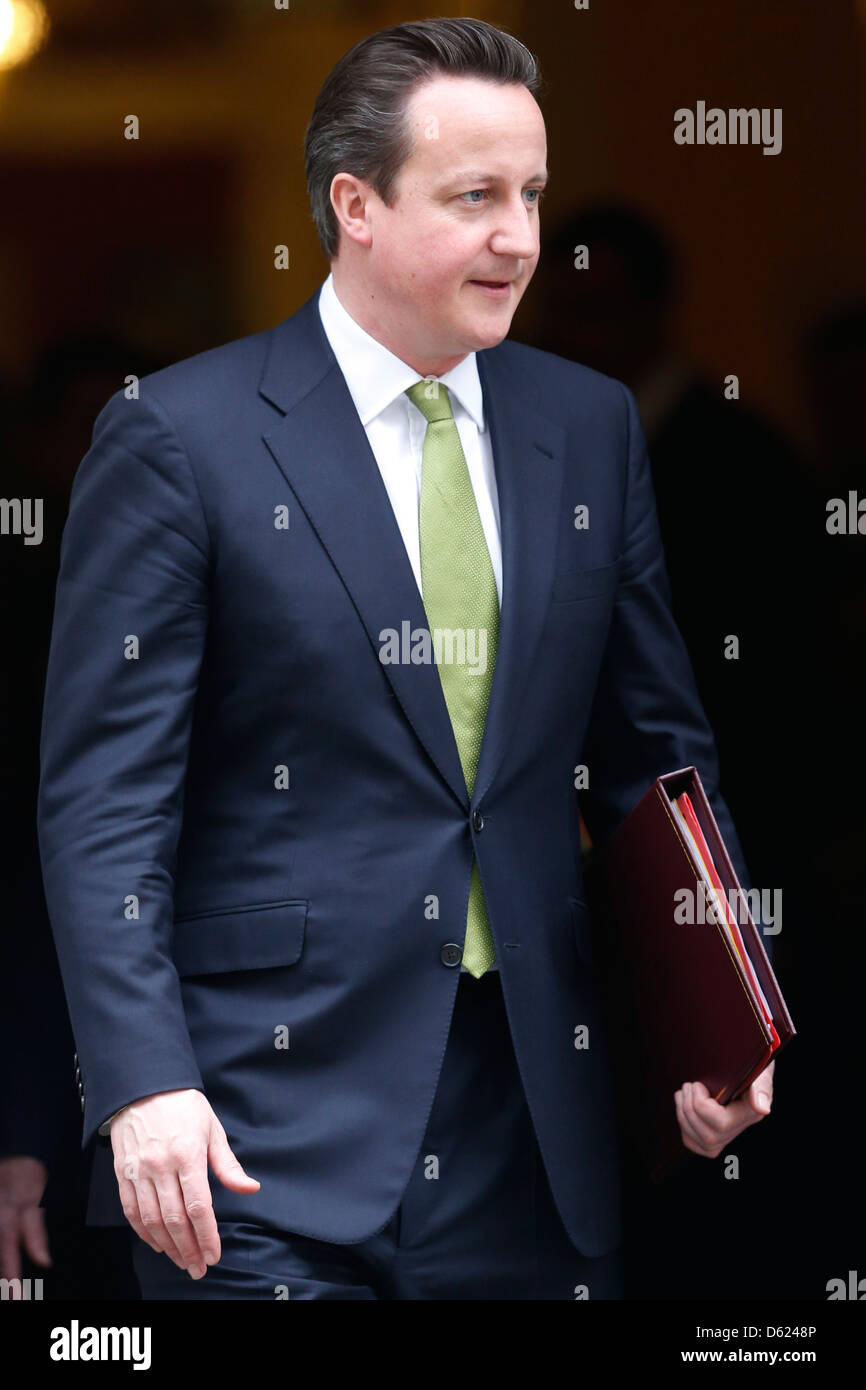 Prime Minister David Cameron leaves No:10 Downing Street in London, Britain, on 19  March 2013. Stock Photo