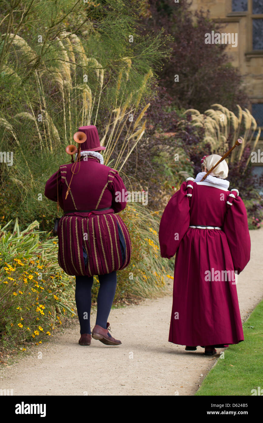 Authentically dressed actors  in Elizabethan period costumes during reenactment of Tudor times  Derbyshire England Stock Photo