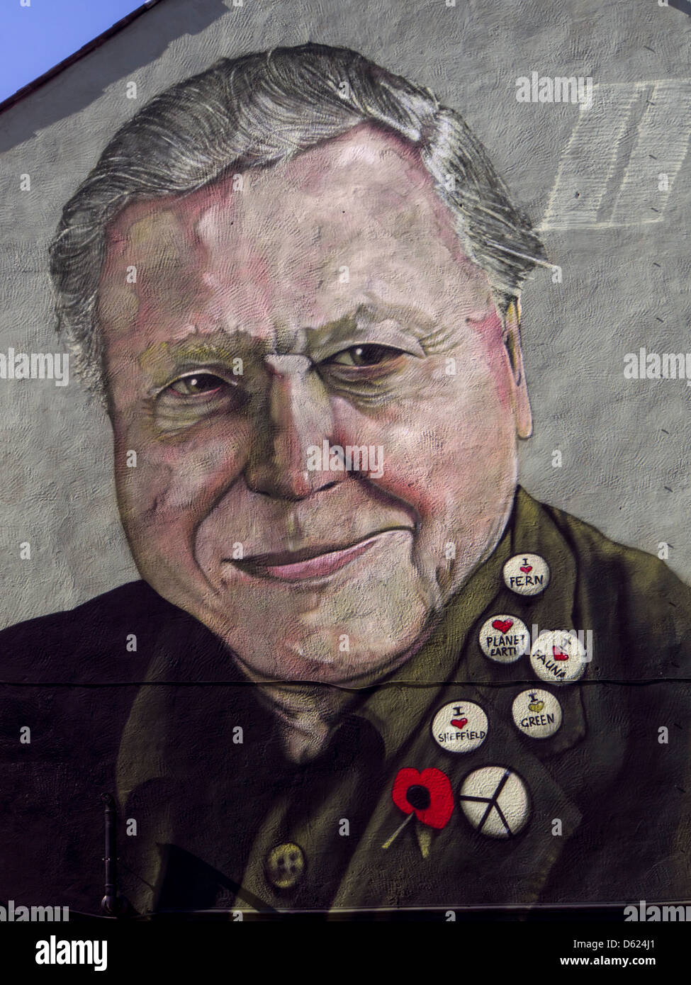 Artwork of David Attenborough by artist Chris Butcher, on side of ...