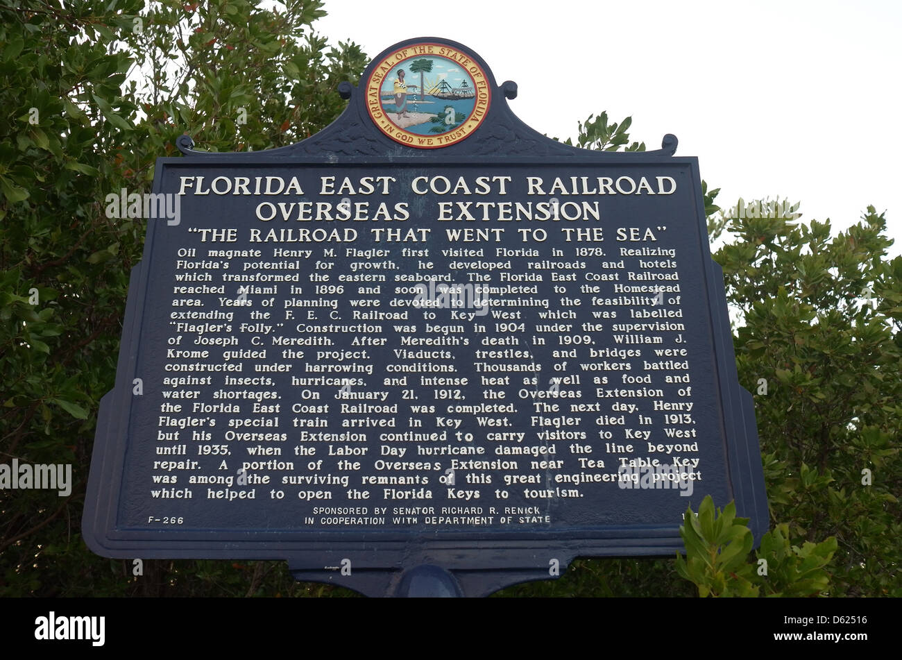 Historical Marker Florida East Coast Railroad Overseas Extension Stock Photo