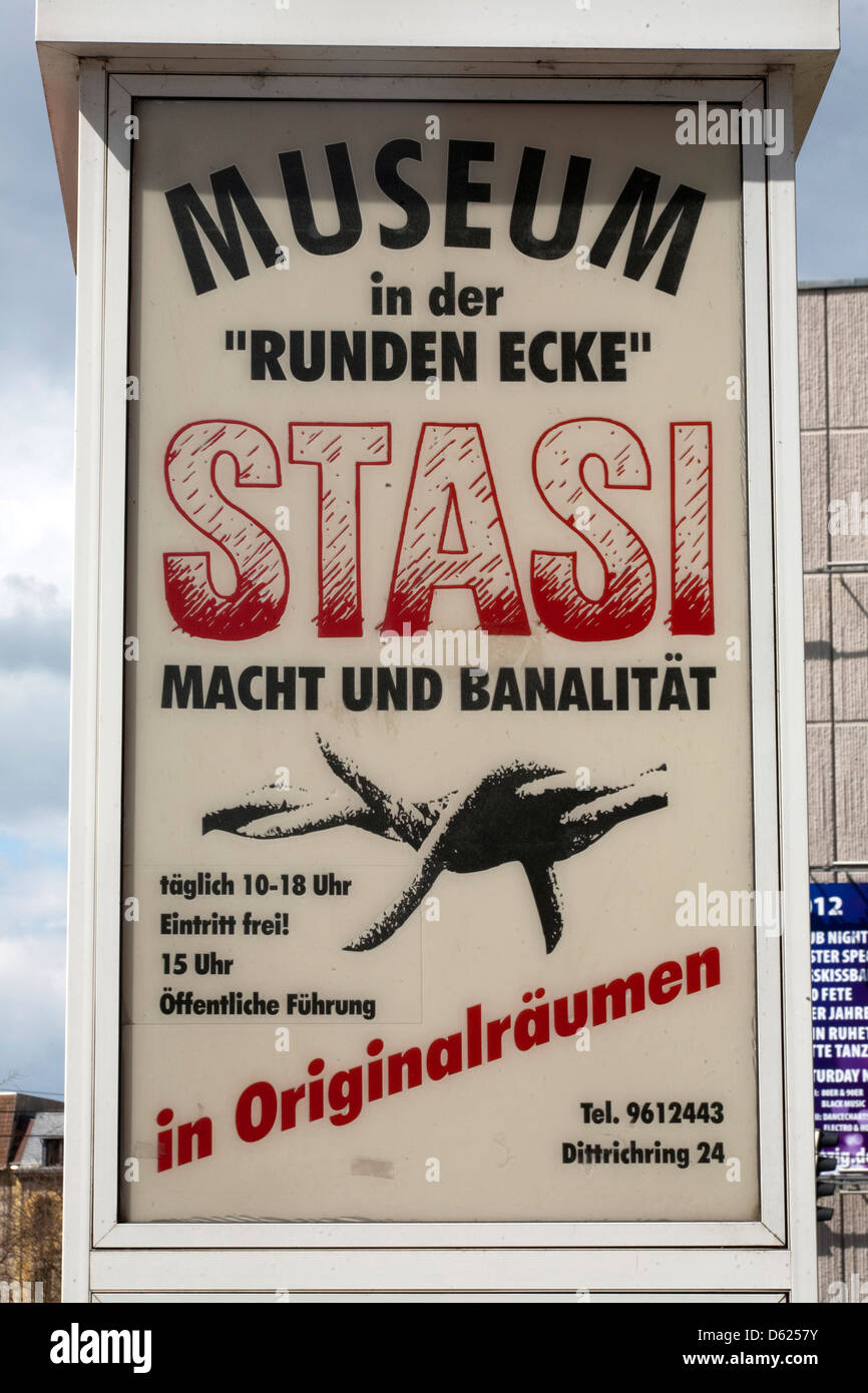 Poster of Stasi Museum dedicated to exposing the oppressive rule of Germany's secret police during the post Stock Photo