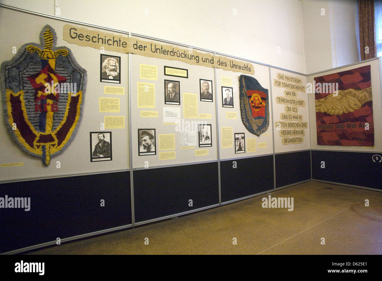 Introductory display in Stasi Museum dedicated to exposing the oppressive rule of Germany's secret police during the post Stock Photo