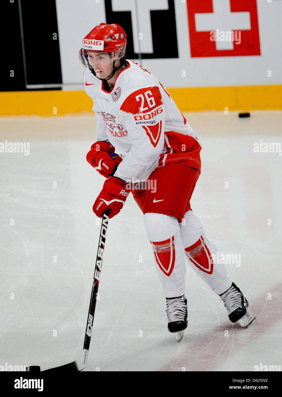Denmark's Michael Eskesen gestures during the Ice Hockey World