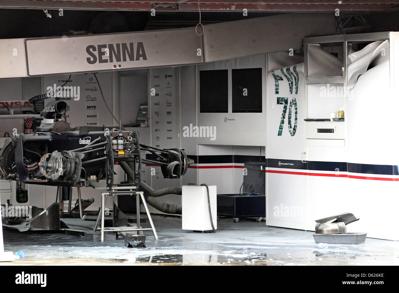 The car of Brazilian Formula One driver Bruno Senna of Williams stands