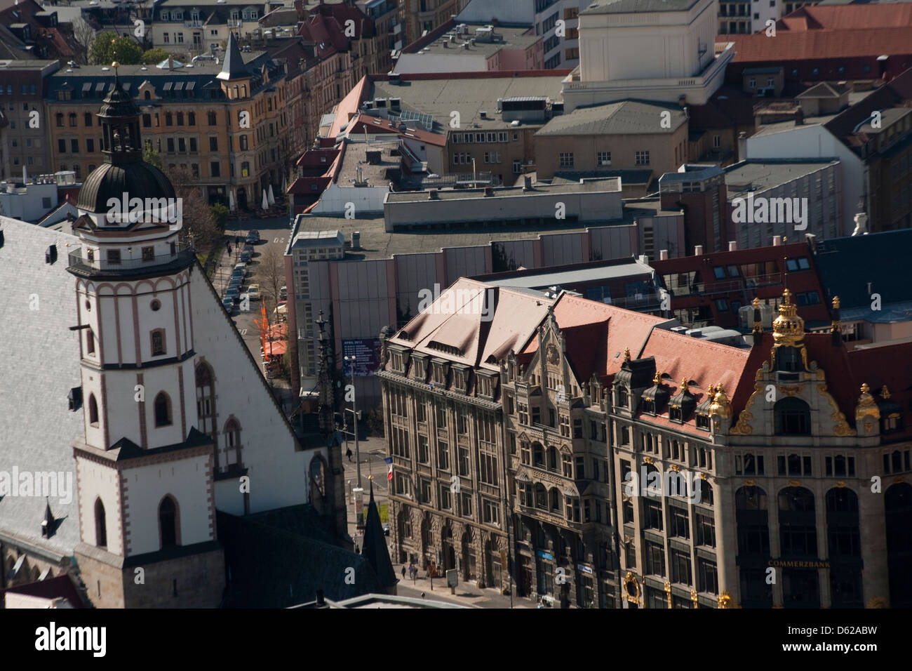 View of famed St. Thomas Church, the Church of Bach (L) and ornate gold Stock Photo