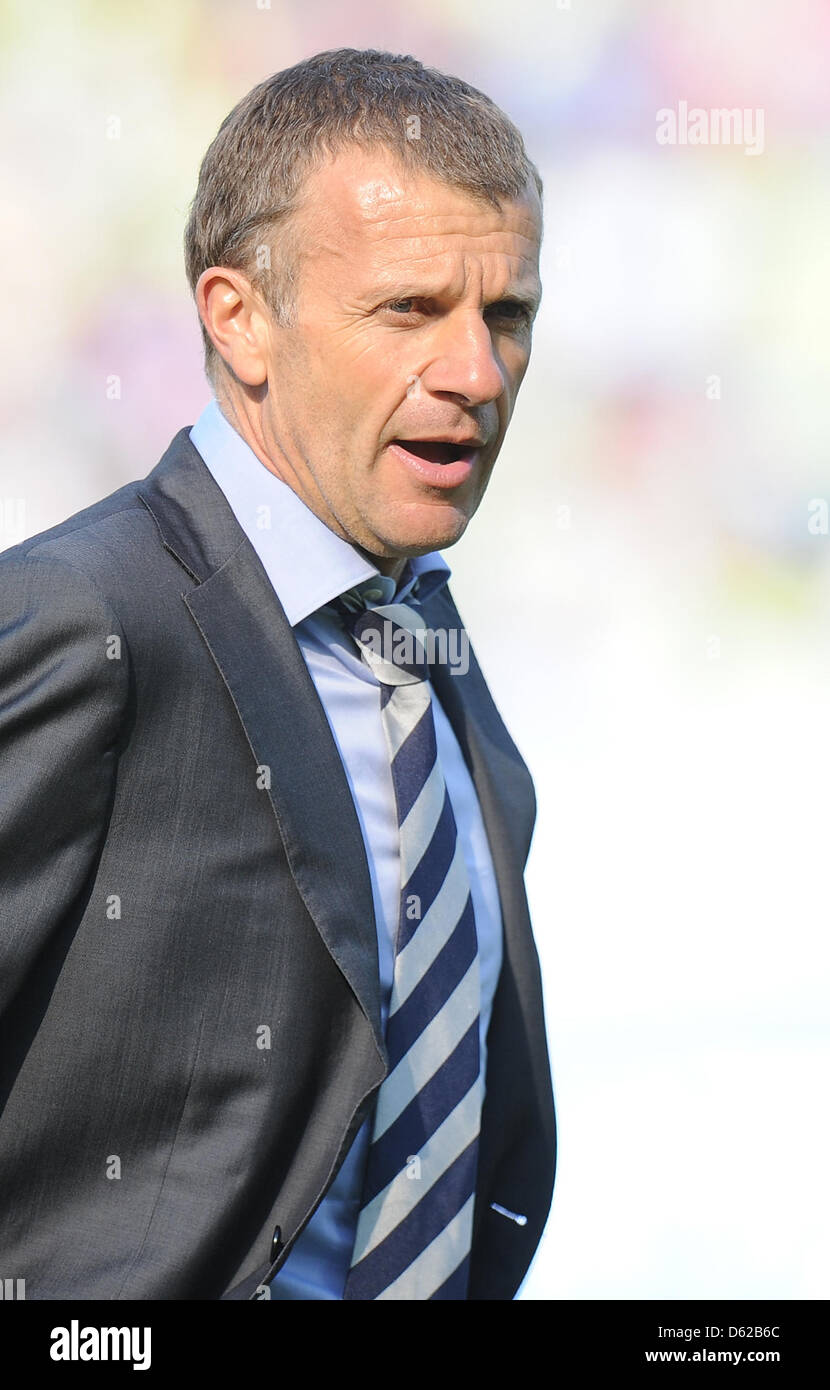 Lyonnais' coach Patrice Lair reacts before their UEFA Women s Champions