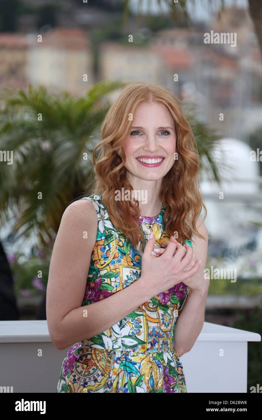 Actress Jessica Chastain poses to promote the film "Madagascar 3: Europe's Most Wanted" during the 65th Cannes Film Festival at Palais des Festivals in Cannes, France, on 18 May 2012. Photo: Hubert Boesl Stock Photo