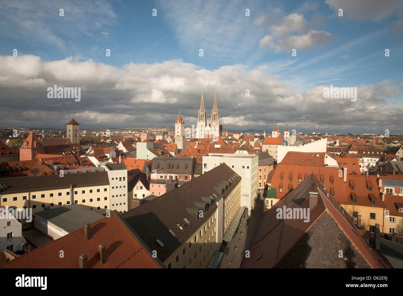 Roof top view of Old Town Regensburg, Germany, an UNESCO World Heritage Site. Stock Photo