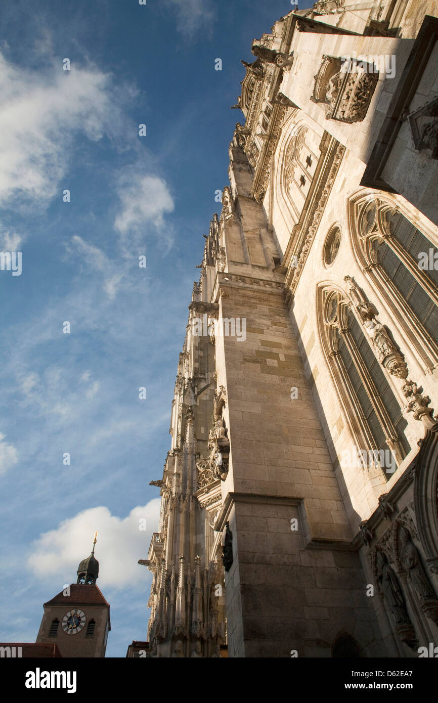 View of facade of St. Peter's Cathedral, Regensburg, Germany, an UNESCO World Heritage Site. Stock Photo