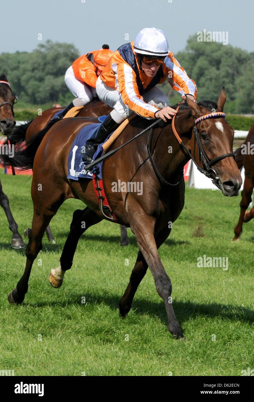 Jockey Andreas Starke on his horse Danedream wins the Grand Price of Baden at the horse race track Iffezheim on the last day of the Spring Meeting in Iffezheim, Germany, 20 May 2012. Photo: PATRICK SEEGER Stock Photo