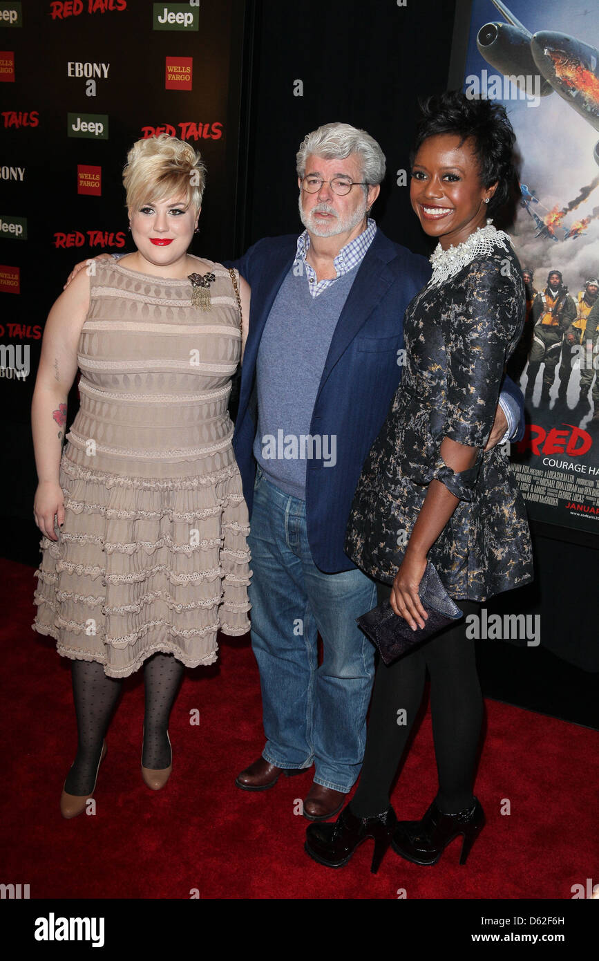 Jamie Lucas, George Lucas, Mellody Hobson The New York Premiere of 'Red Tails' held at The Ziegfeld Theatre - Arrivals New York Stock Photo