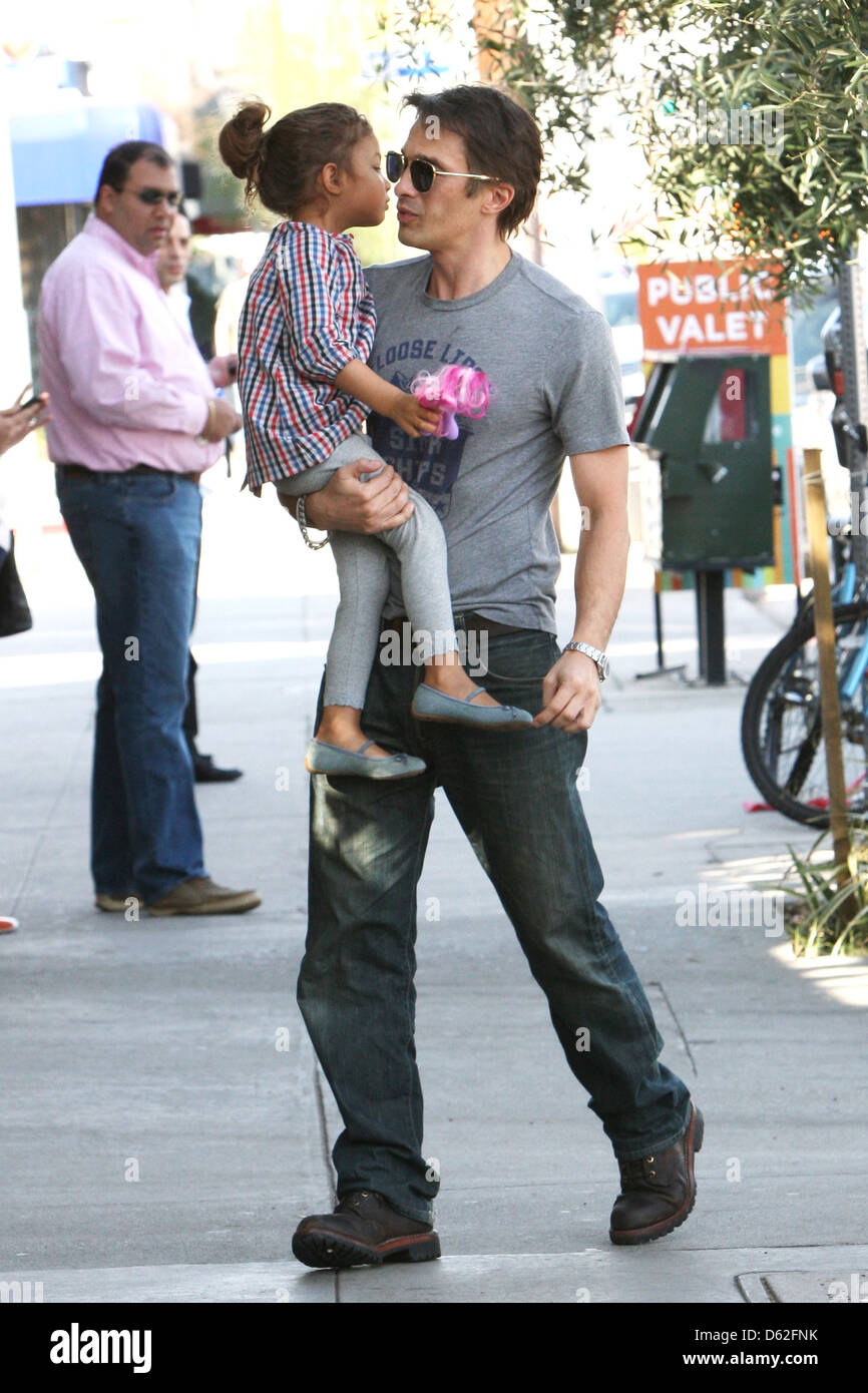 Olivier Martinez and Nahla Aubry are seen heading to lunch in Hollywood Los Angeles, California - 29.01.12 Stock Photo