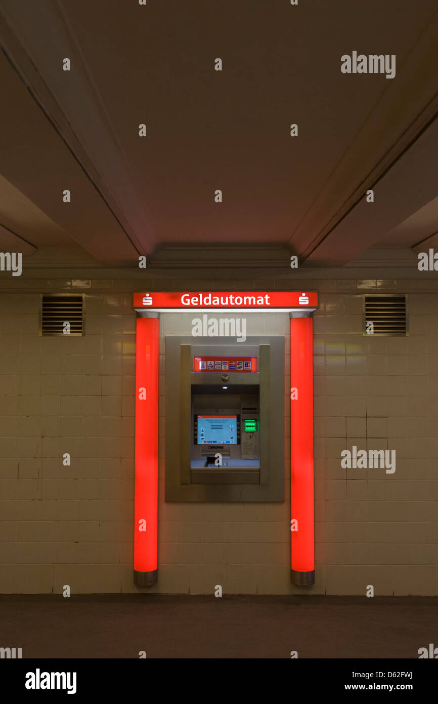 A cash dispenser in a U-Bahn station of Seestrasse in Wedding, a north-western district of Berlin. Stock Photo