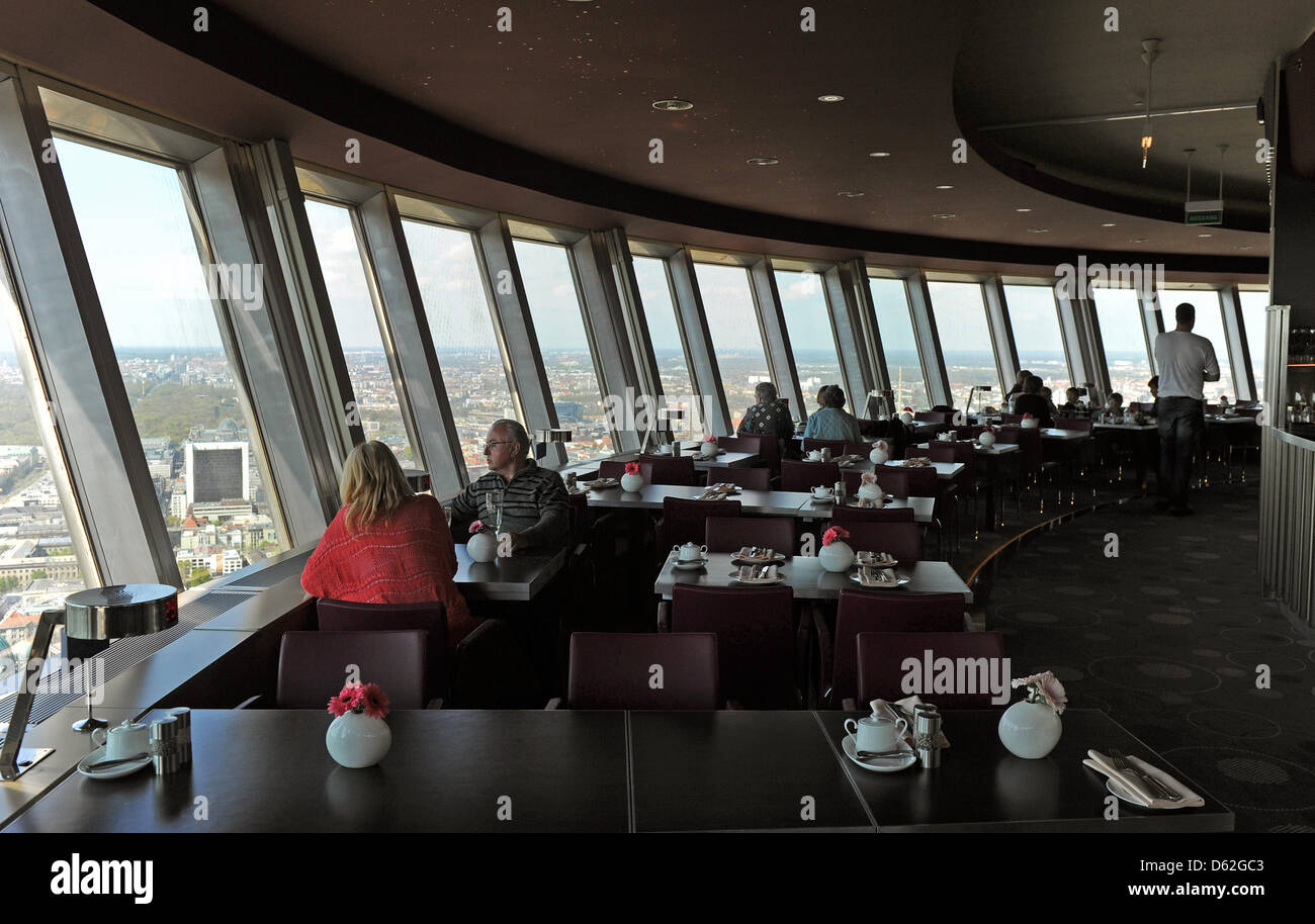 Visitors to the restaurant 'Sphere' on top of the Berlin television