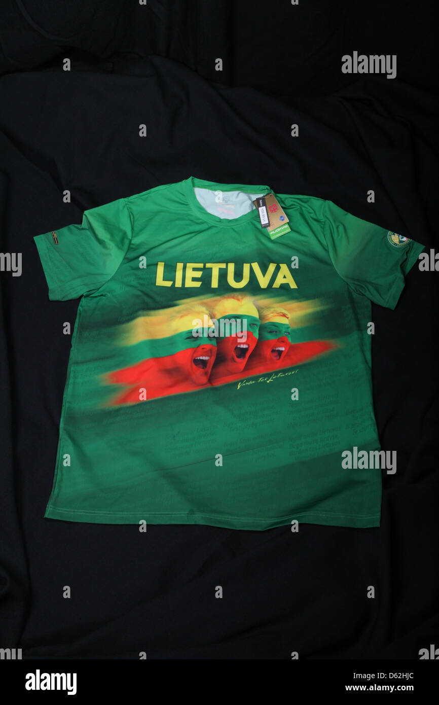 yellow, green, red, flag, t-shirt, faces, painted, Lithuania, lietuva, basketball, patriotic Stock Photo