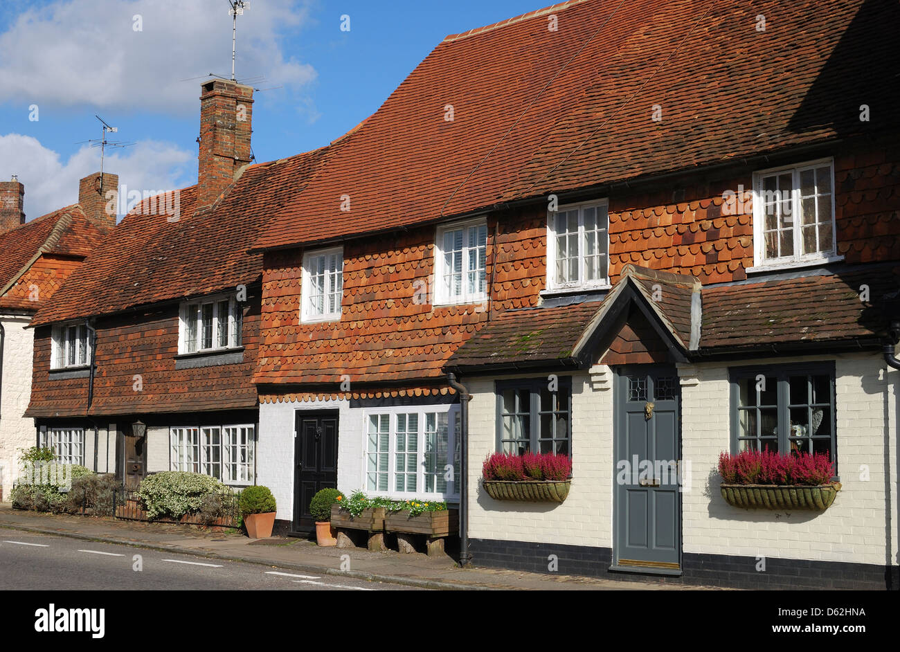 Brick and tile cottages in the village of Chiddingfold. Surrey. England