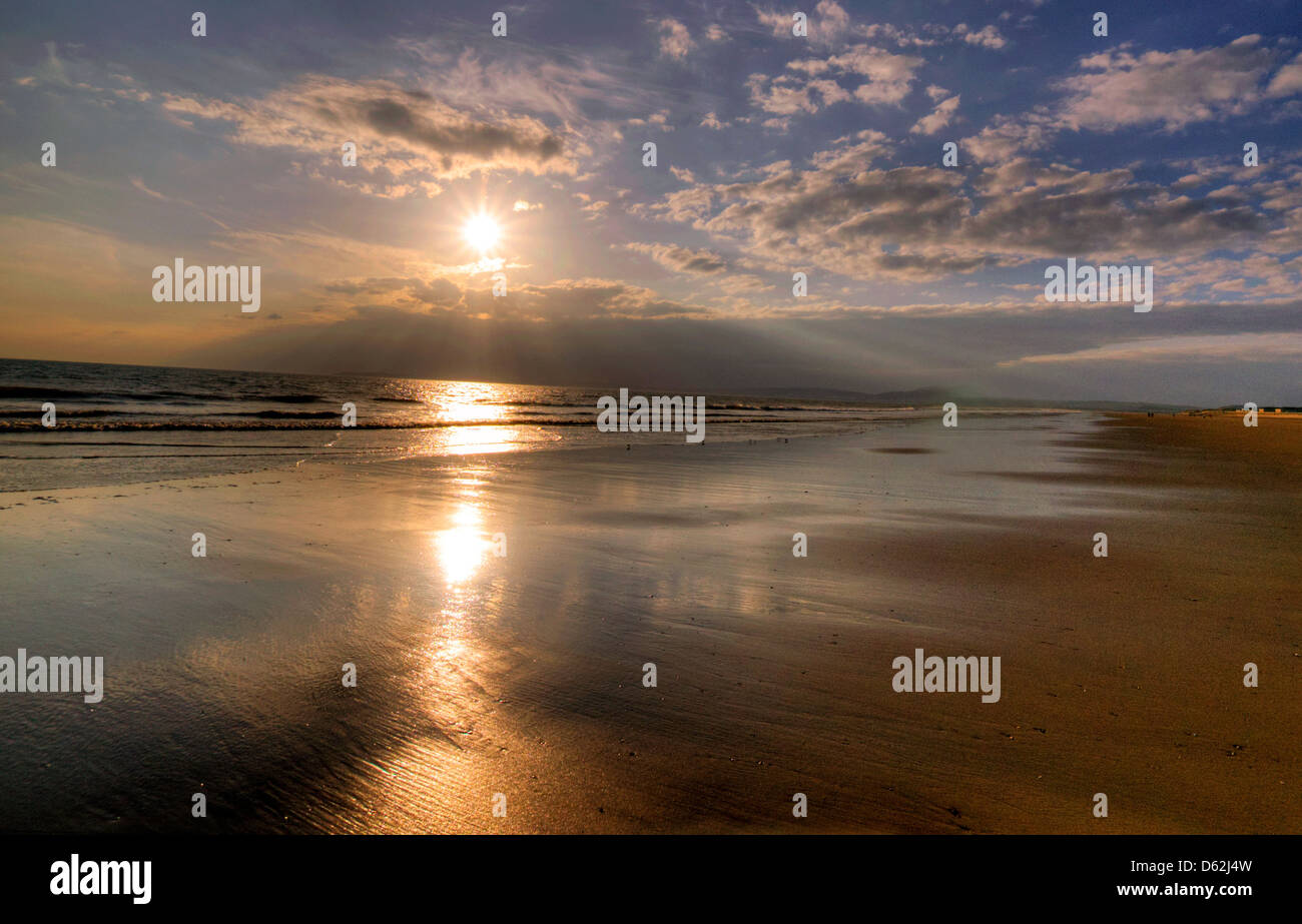 Sunset at Aberavon Beach, Neath Port Talbot Wales UK Stock Photo