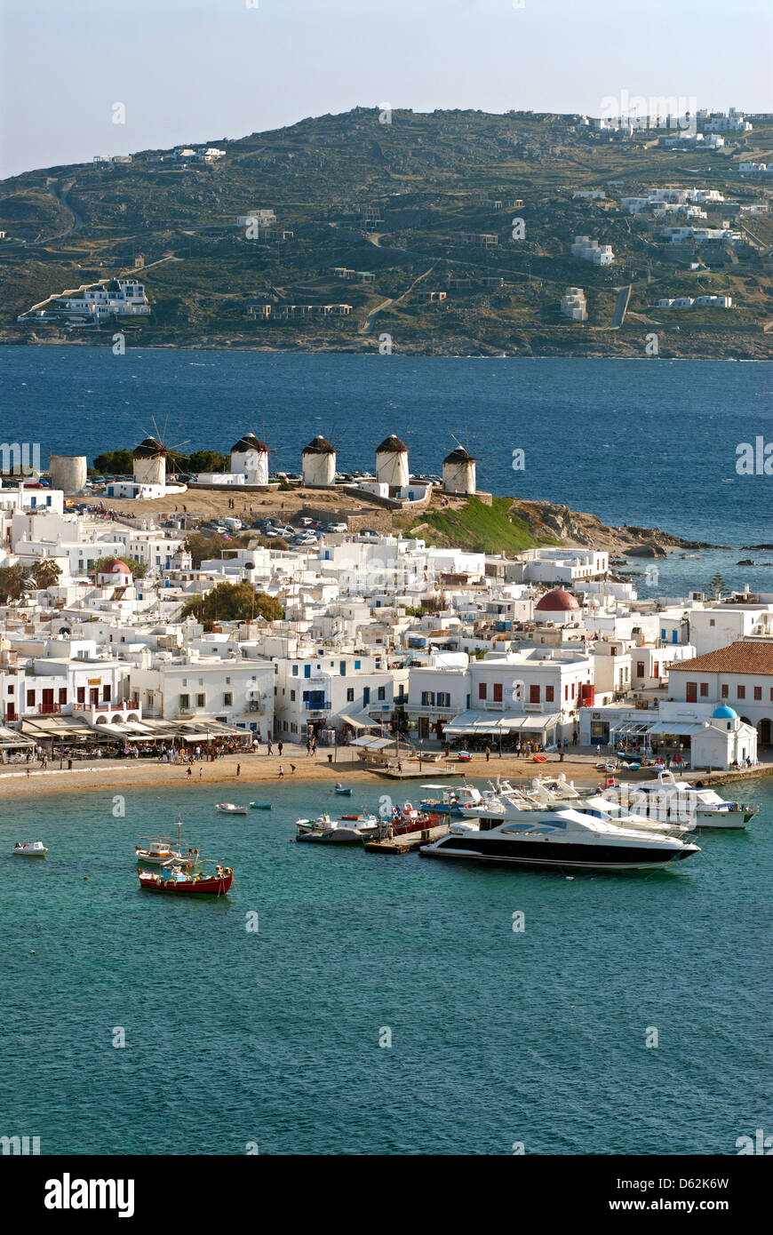 Greece, Mykonos, Chora. The inner harbor of Mykonos. Stock Photo