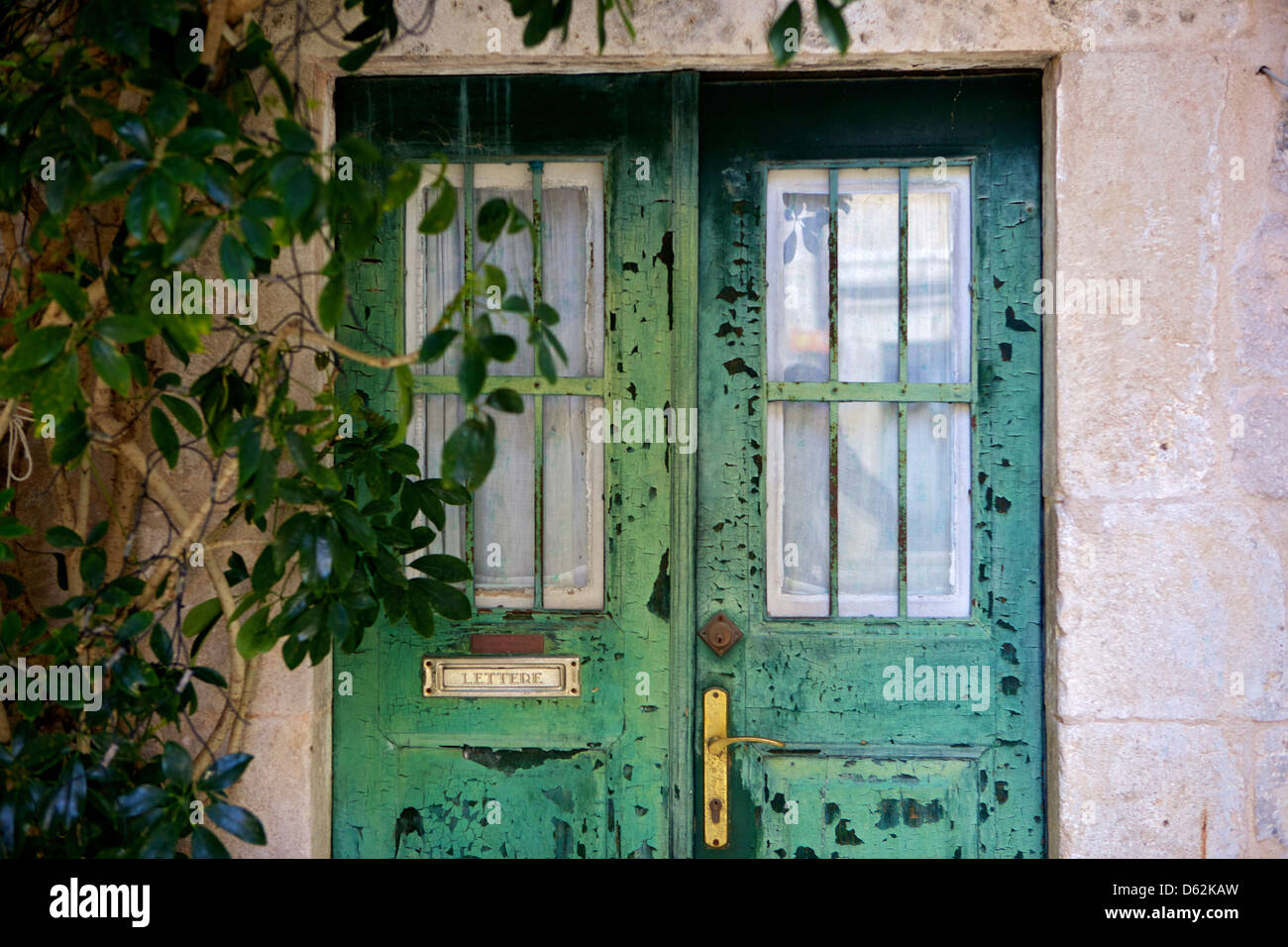 Old green door, in the old town of Dubrovnik, Croatia,Europe Stock Photo