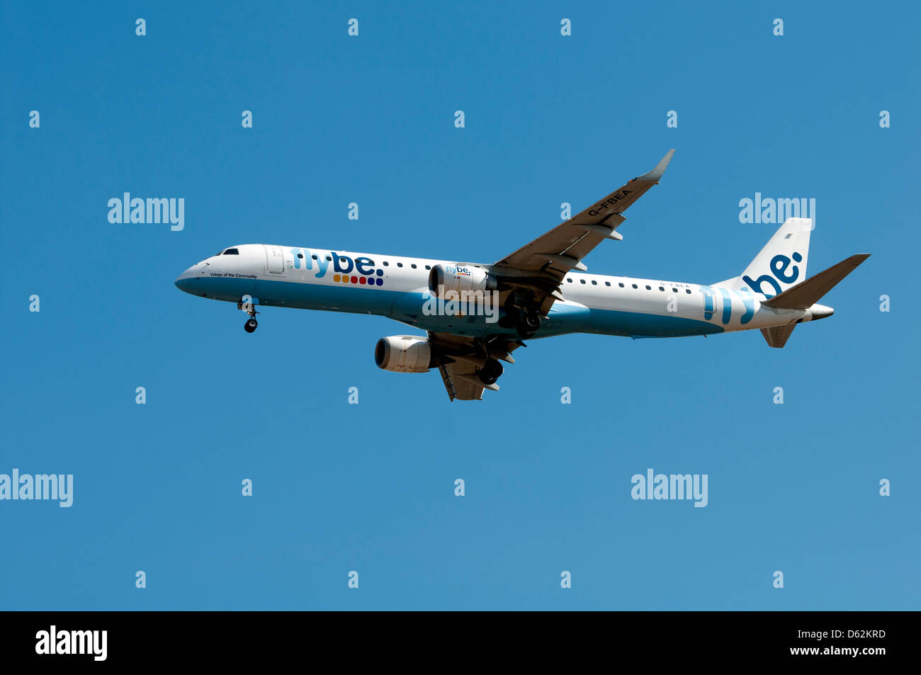 Flybe Embraer ERJ 190 (G-FBEA) approaching Birmingham Airport Stock ...