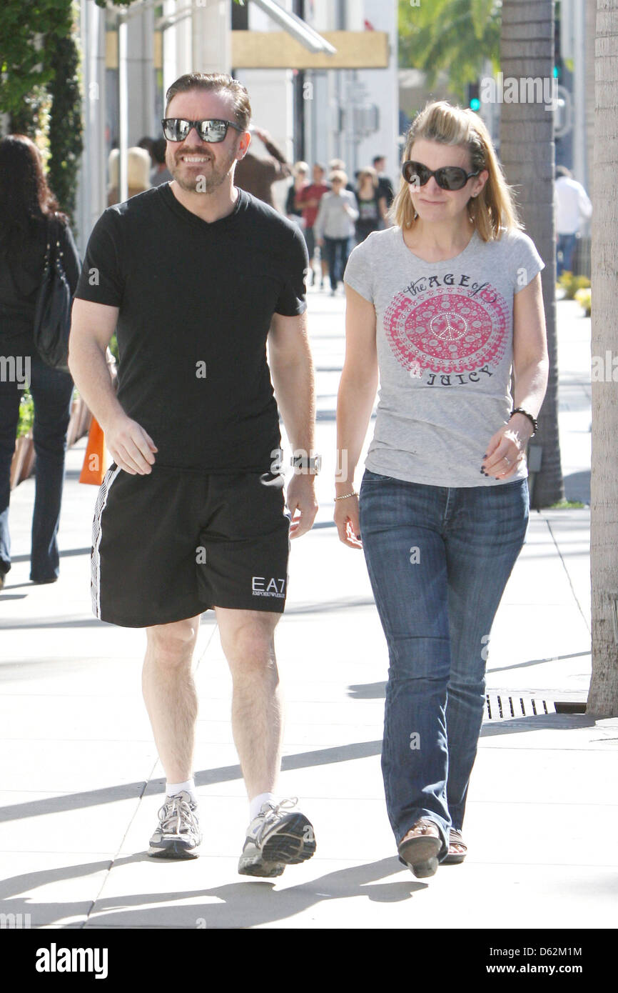 Ricky Gervais and partner Jane Fallon are seen out and about in Beverly