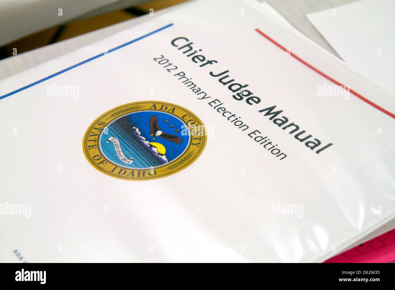 Chief Judge Manual, a guidebook for election workers in Boise, Idaho, USA. Stock Photo