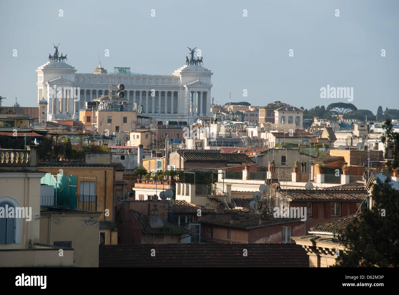 ROME, ITALY. A rooftop view of the city looking towards the Vittorio Emanuele Monument (Vittoriano). 2013. Stock Photo