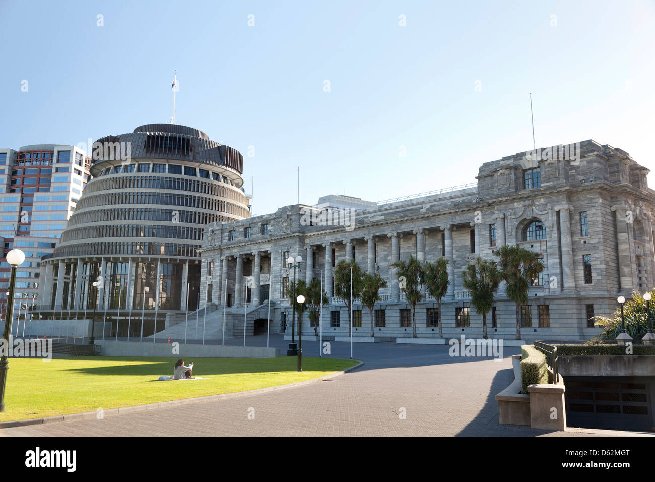 The Beehive, New Zealand's Parliament building Stock Photo