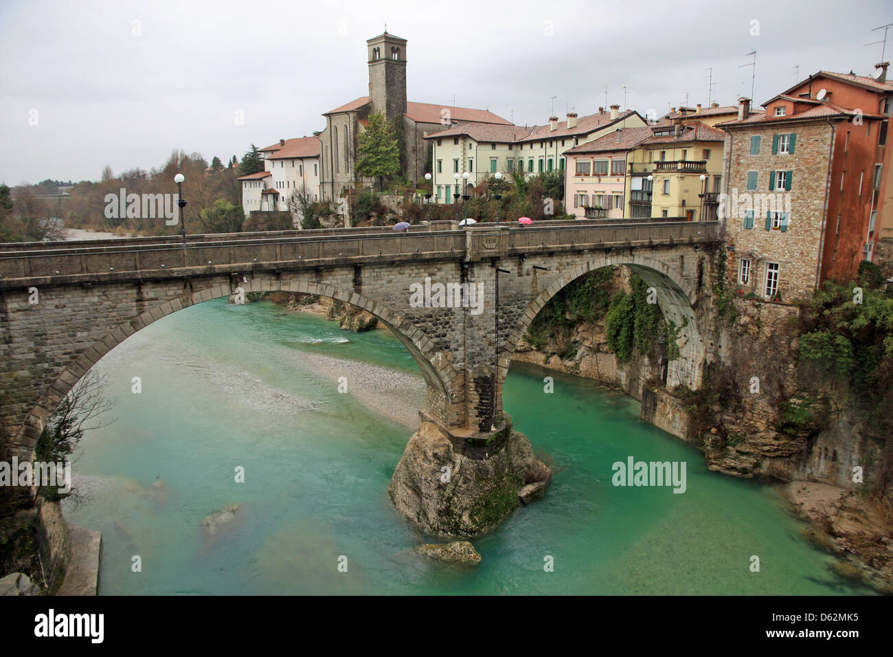 famous Devil's bridge on the NATISONE River that crosses the city of Cividale del friuli in Italy Stock Photo