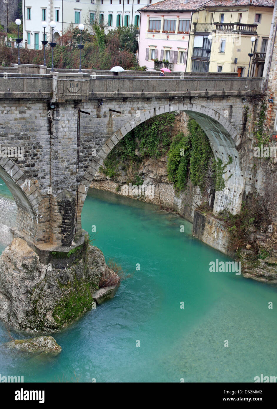 bridge of Devil on the NATISONE River that crosses the city of Cividale del friuli in Italy Stock Photo