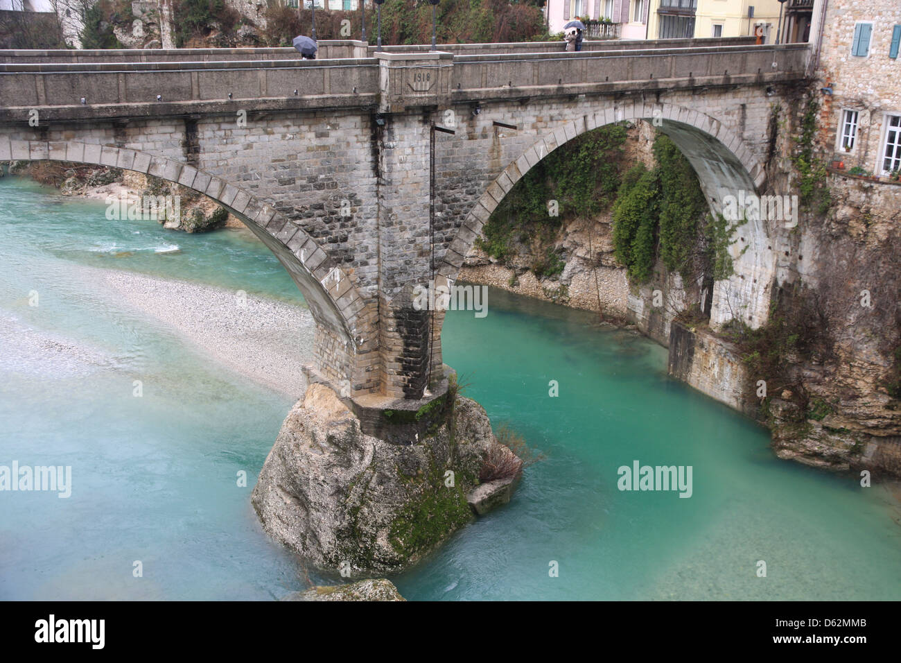 bridge of Devil on the NATISONE River that crosses the city of Cividale del friuli in Italy Stock Photo
