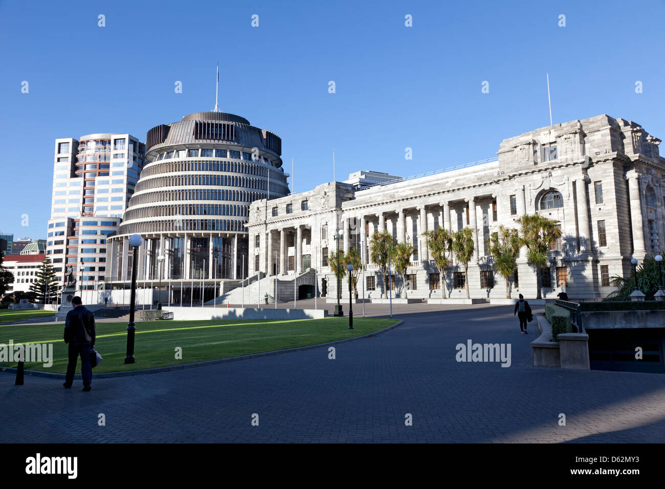 The Beehive, New Zealand's Parliament building Stock Photo