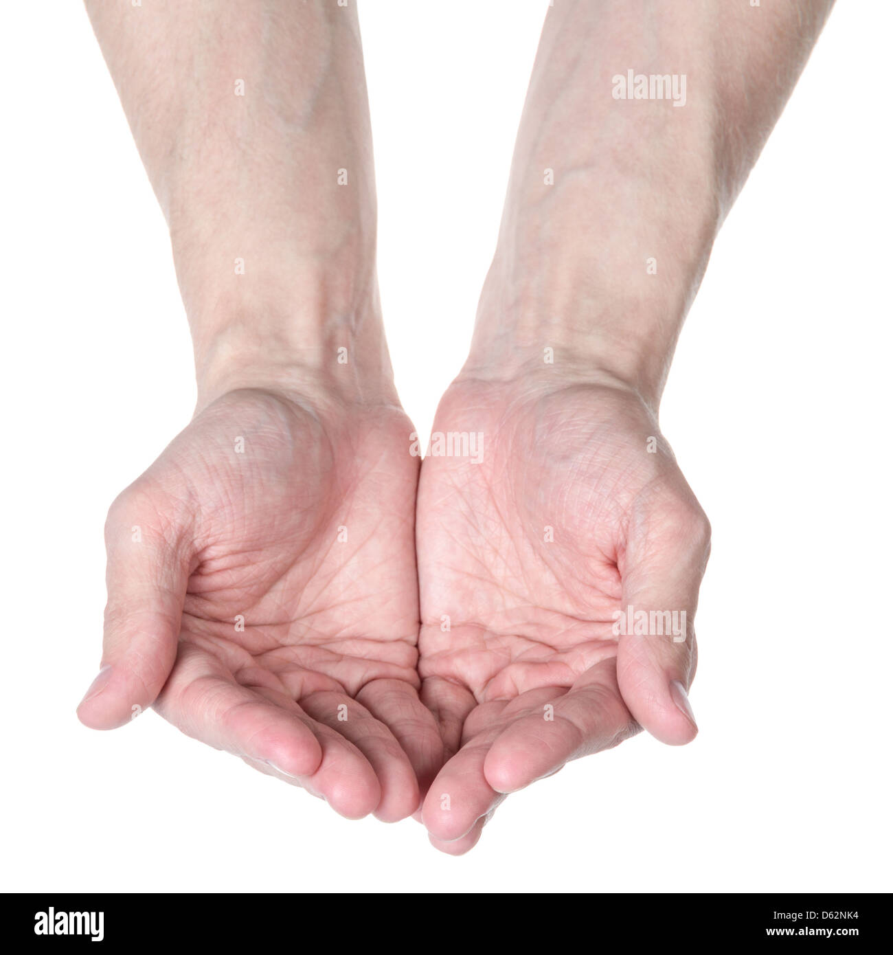 two empty adult man teen hands pleading, isolated on white Stock Photo ...