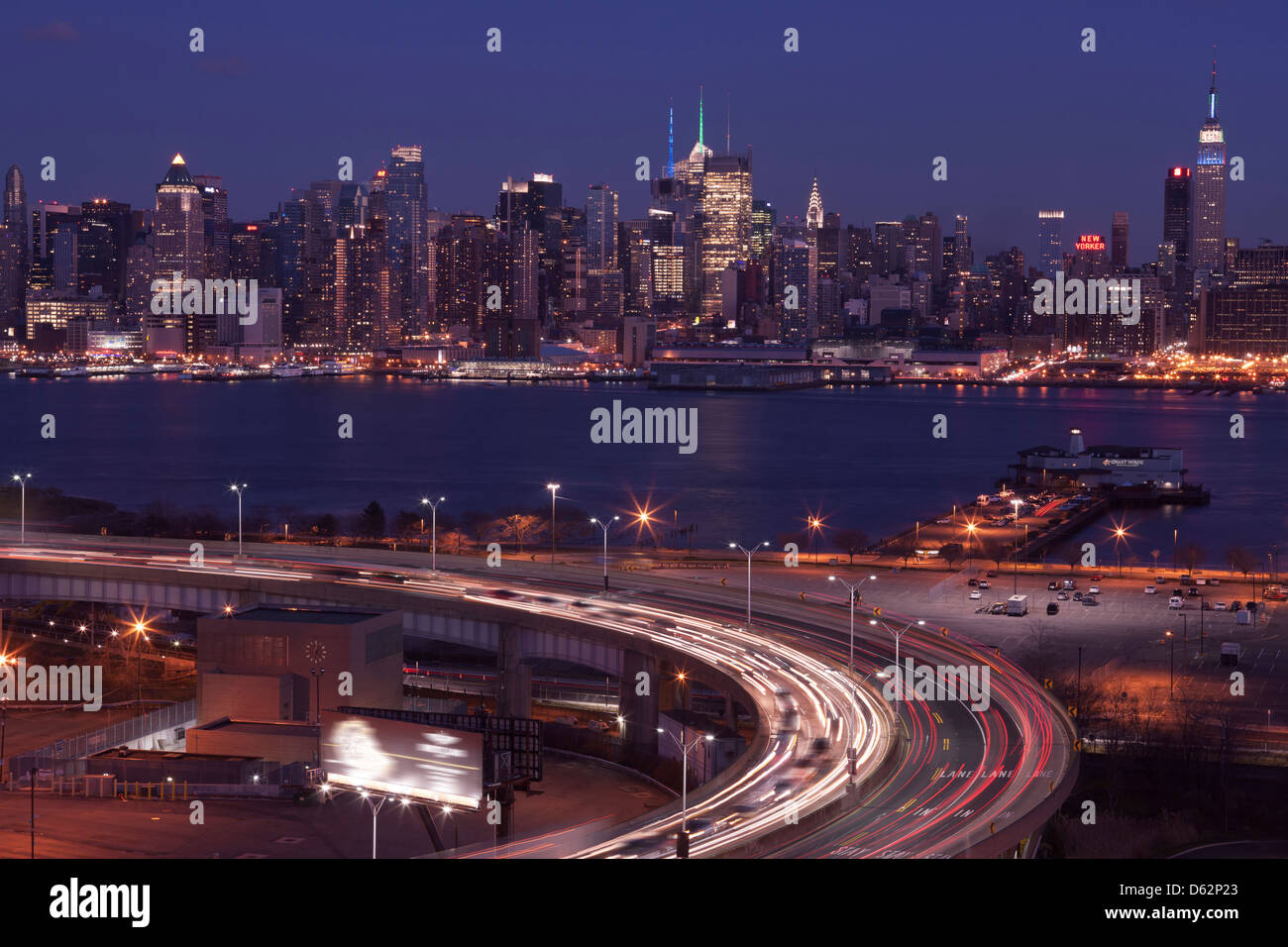 LINCOLN TUNNEL ENTRY RAMP NEW JERSEY MIDTOWN SKYLINE HUDSON RIVER