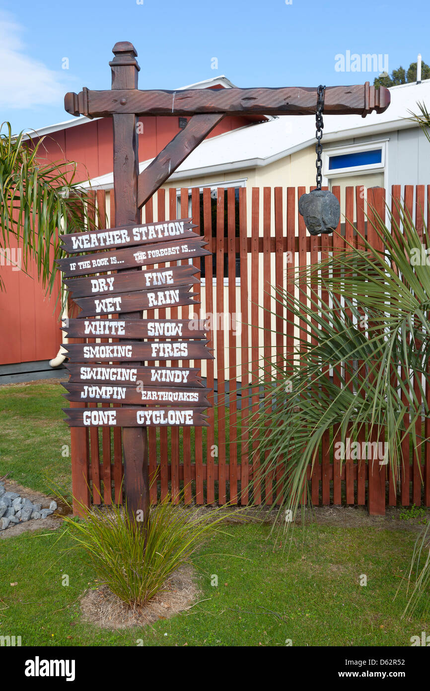 Funny weather station at a campground in Napier, New Zealand Stock Photo