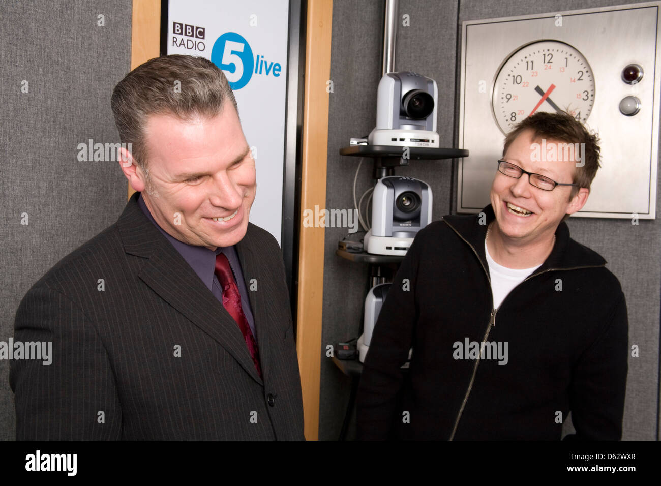 Mark Kermode and Simon Mayo at the BBC Radio 5 studio, London, England. Stock Photo