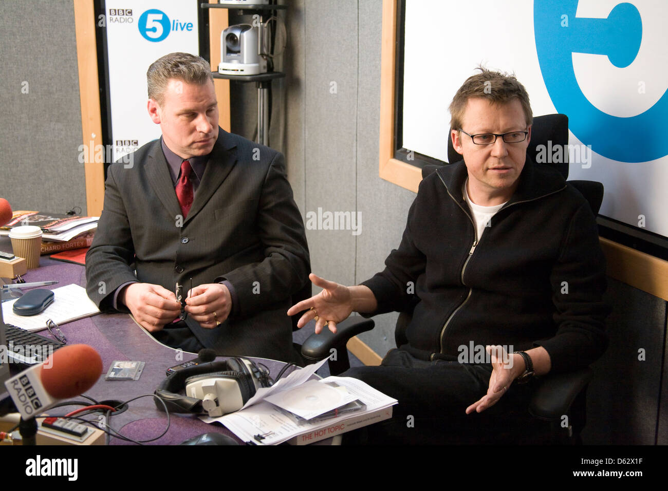 Mark Kermode and Simon Mayo at the BBC Radio 5 studio, London, England. Stock Photo
