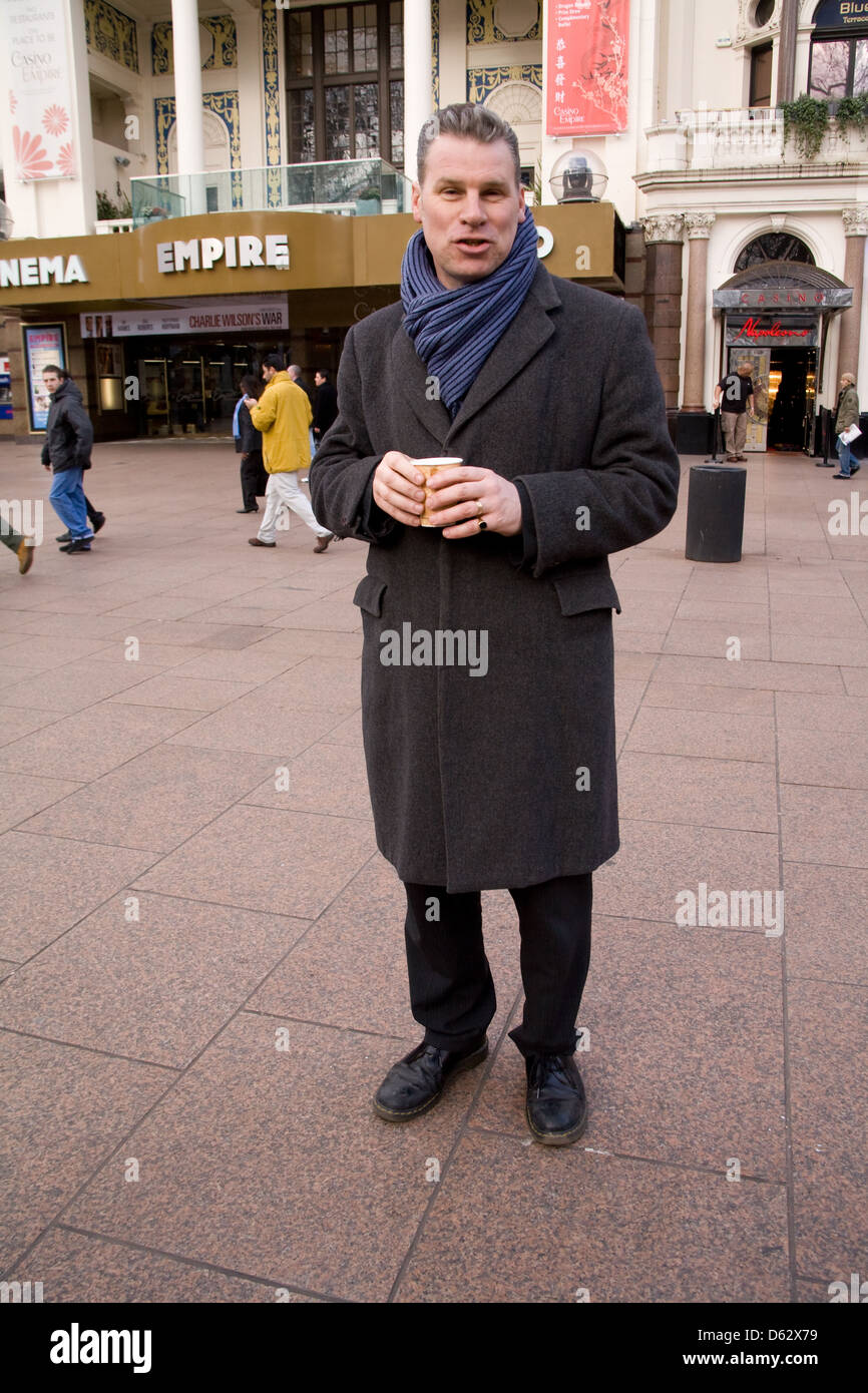 Mark Kermode film critic in Leicester Square London England Stock Photo