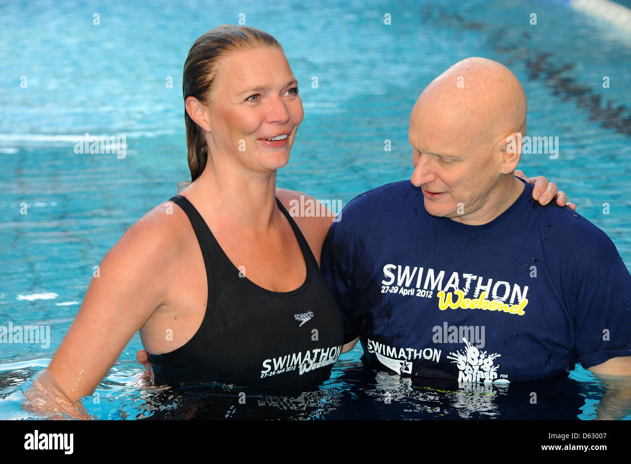 Jodie Kidd and Duncan Goodhew MBE officially launch Swimathon 2012, an annual charity swim which takes place every April the Stock Photo