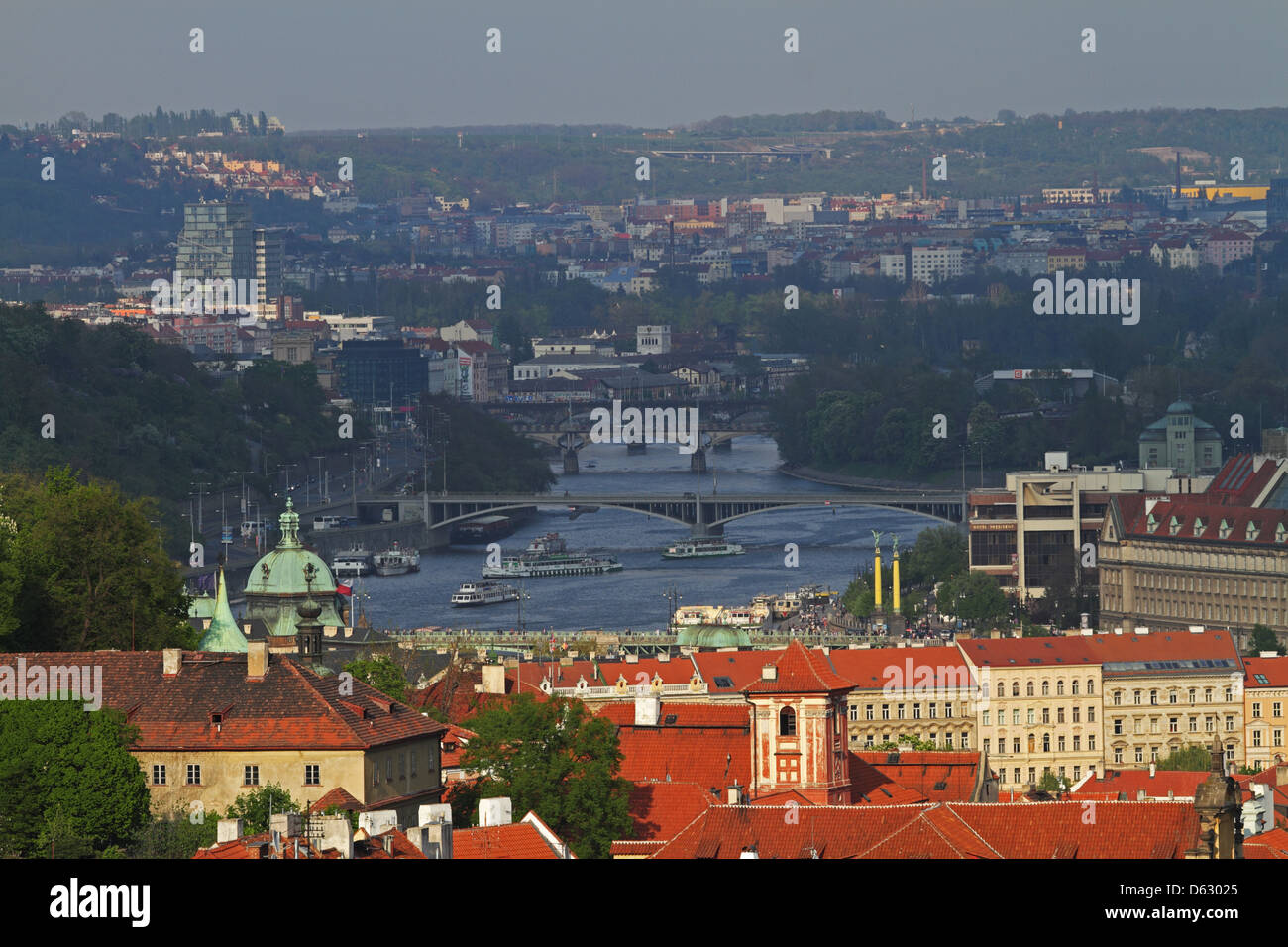 View over Prague and Moldau river (Vlatva) Stock Photo